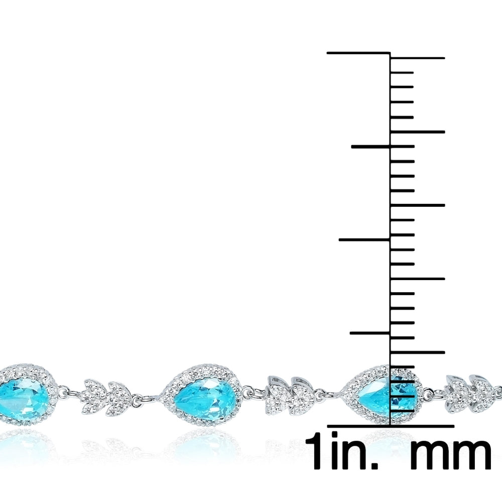 Sterling Silver Light Blue Cubic Zirconia Halo Teardrop Bracelet-4