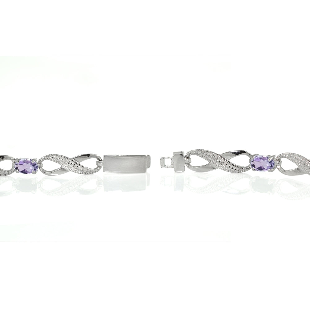 Sterling Silver Amethyst and Diamond Accent Infinity Link Bracelet-2