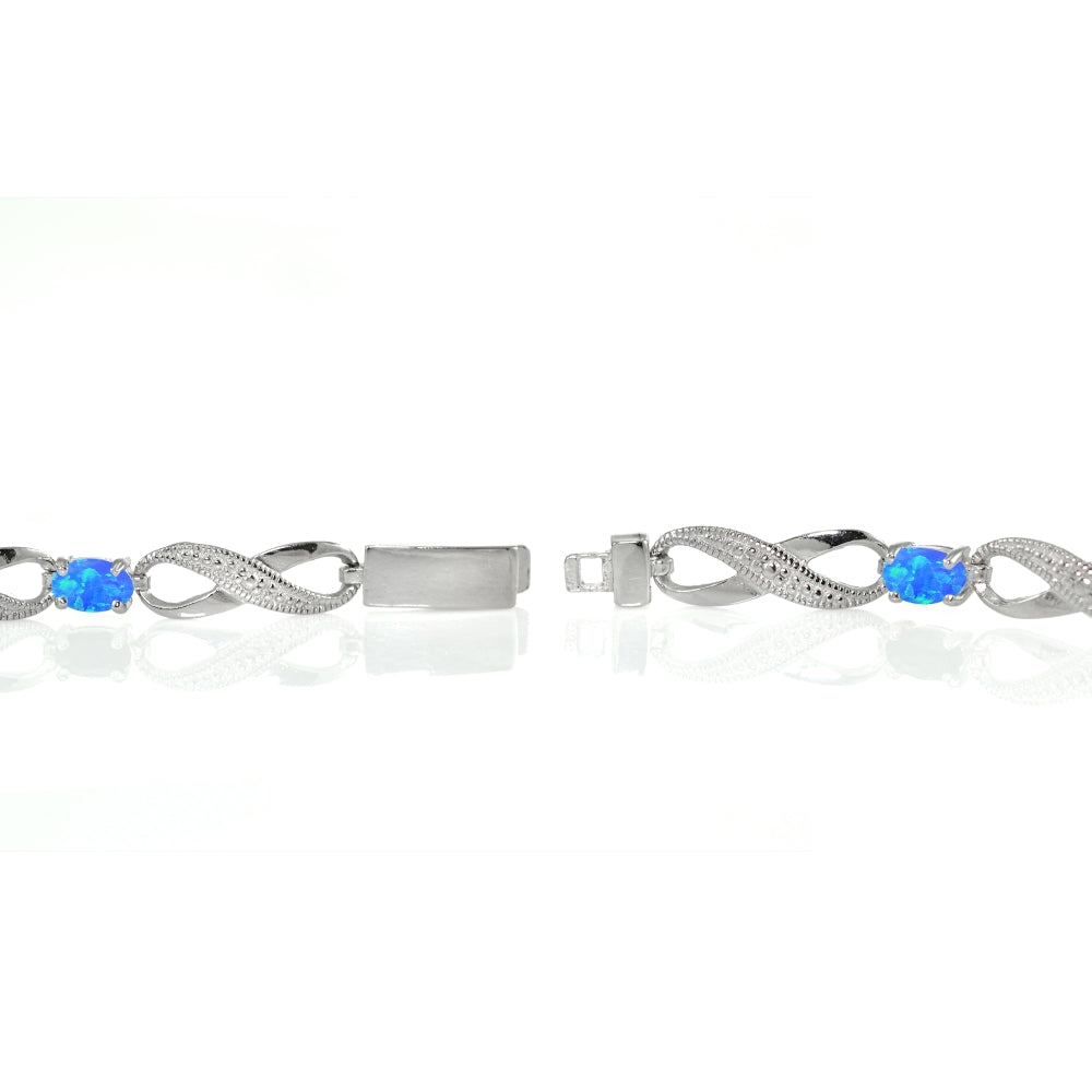 Sterling Silver Created Blue Opal and Diamond Accent Infinity Link Bracelet-2