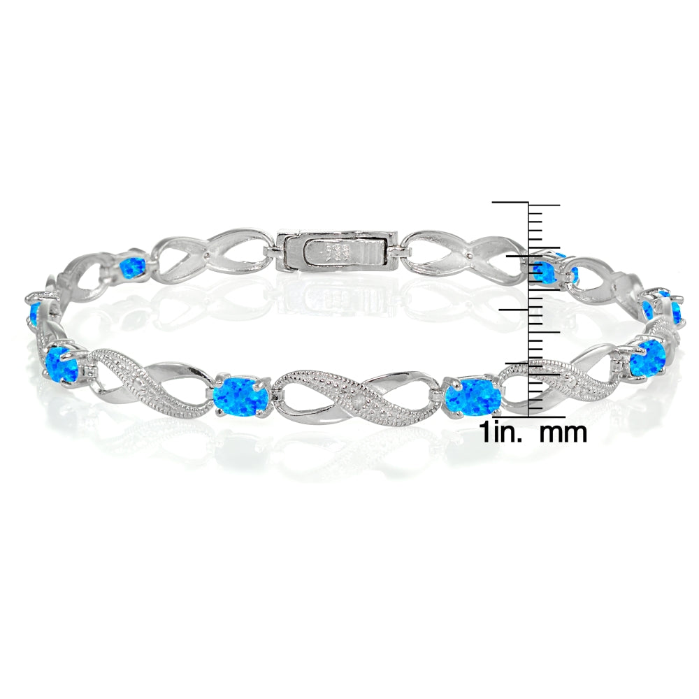 Sterling Silver Created Blue Opal and Diamond Accent Infinity Link Bracelet-3