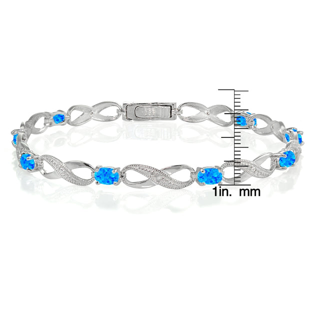 Sterling Silver Created Blue Opal and Diamond Accent Infinity Link Bracelet