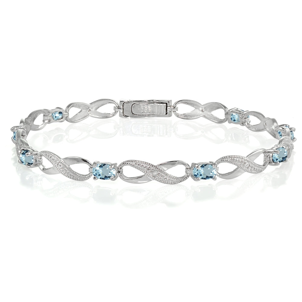 Sterling Silver Blue Topaz and Diamond Accent Infinity Link Bracelet