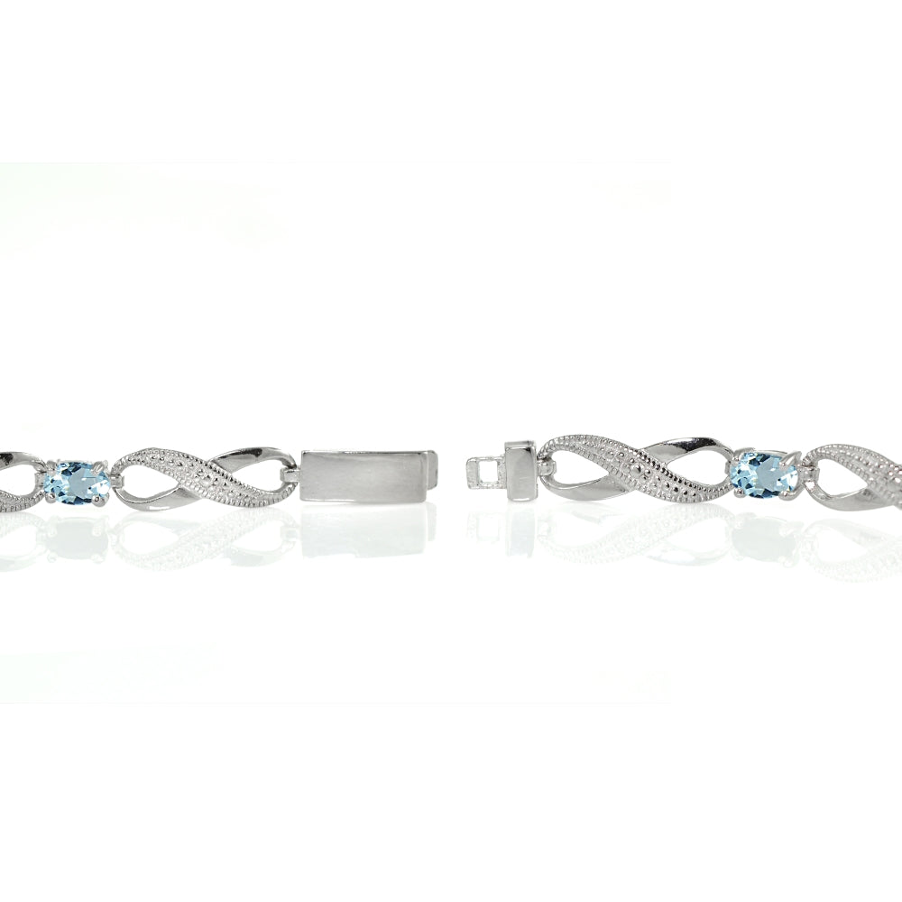 Sterling Silver Blue Topaz and Diamond Accent Infinity Link Bracelet-2