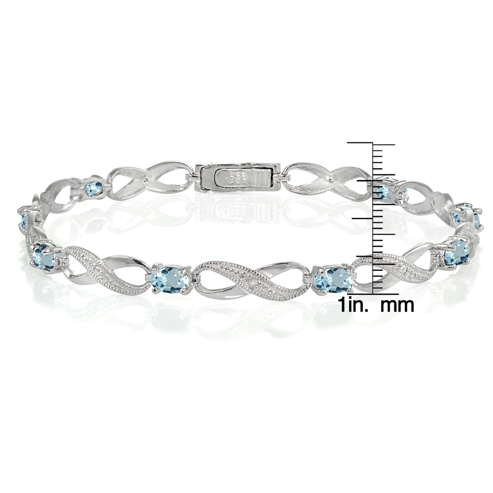Sterling Silver Blue Topaz and Diamond Accent Infinity Link Bracelet-3