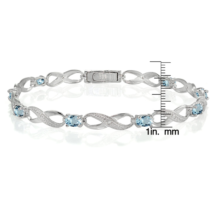 Sterling Silver Blue Topaz and Diamond Accent Infinity Link Bracelet