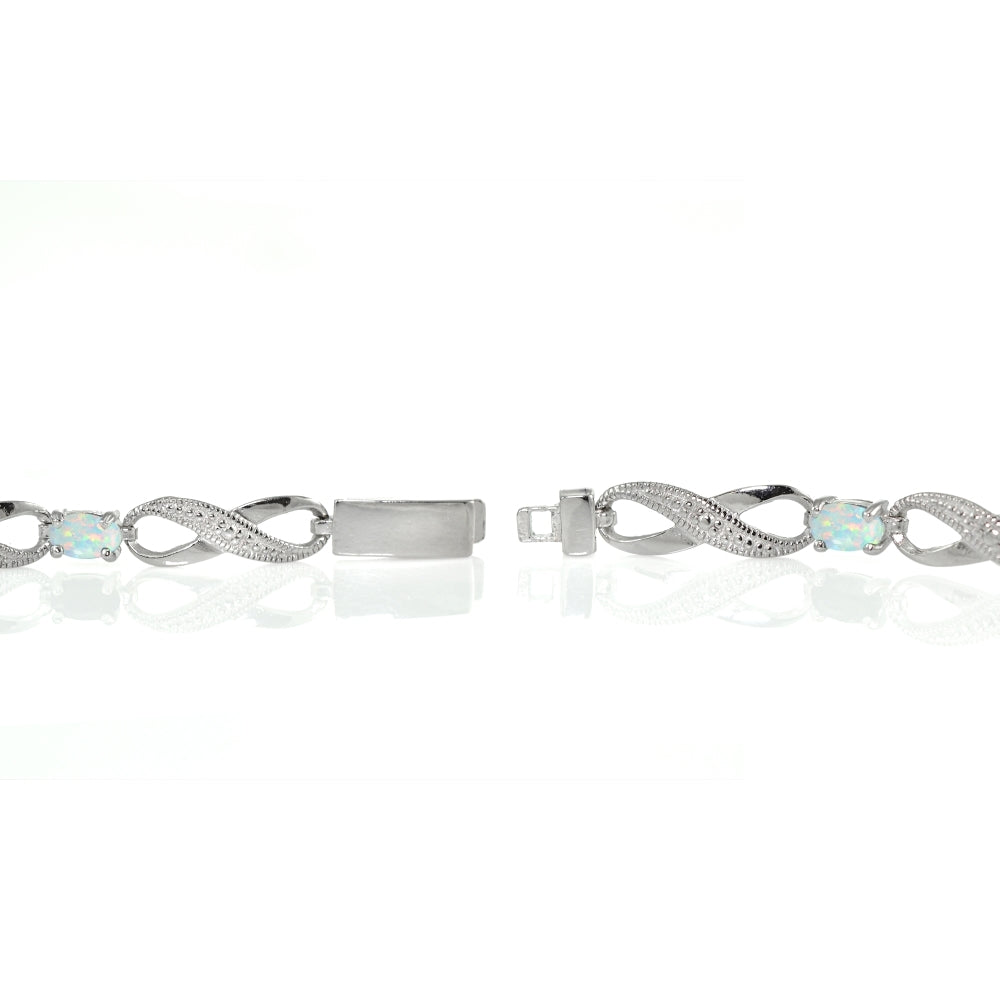 Sterling Silver Created White Opal and Diamond Accent Infinity Link Bracelet-2