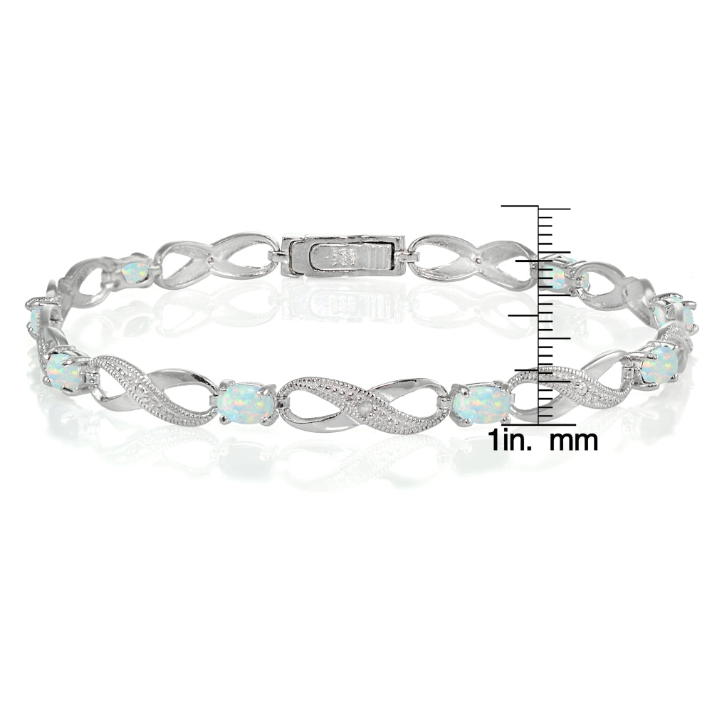 Sterling Silver Created White Opal and Diamond Accent Infinity Link Bracelet-3
