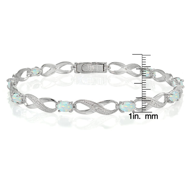 Sterling Silver Created White Opal and Diamond Accent Infinity Link Bracelet