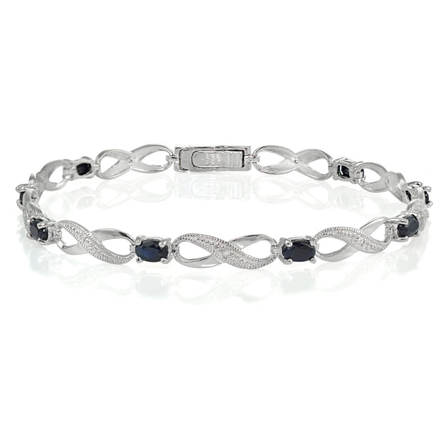 Sterling Silver Sapphire and Diamond Accent Infinity Link Bracelet