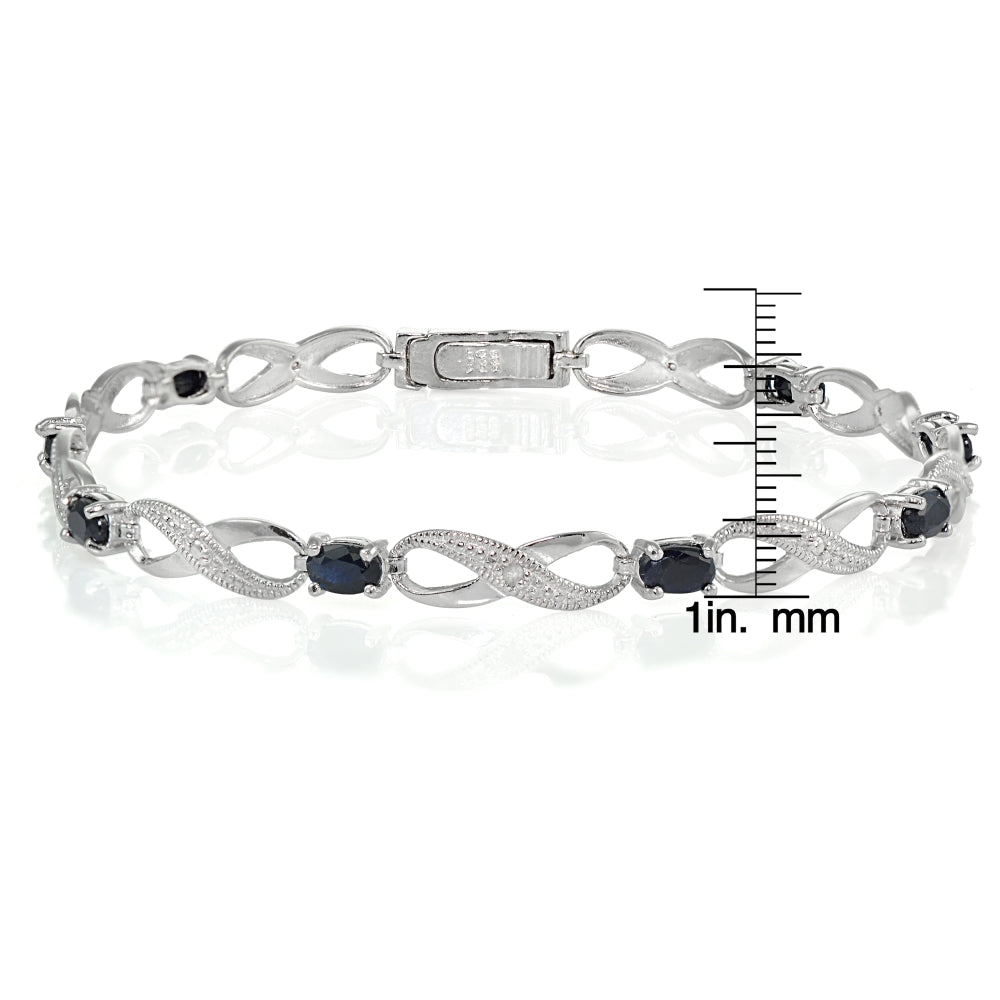 Sterling Silver Sapphire and Diamond Accent Infinity Link Bracelet-3