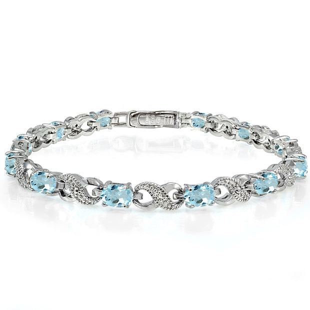 Sterling Silver Blue Topaz and Diamond Accent Infinity Tennis Bracelet
