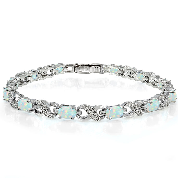 Sterling Silver Created White Opal and Diamond Accent Infinity Tennis Bracelet