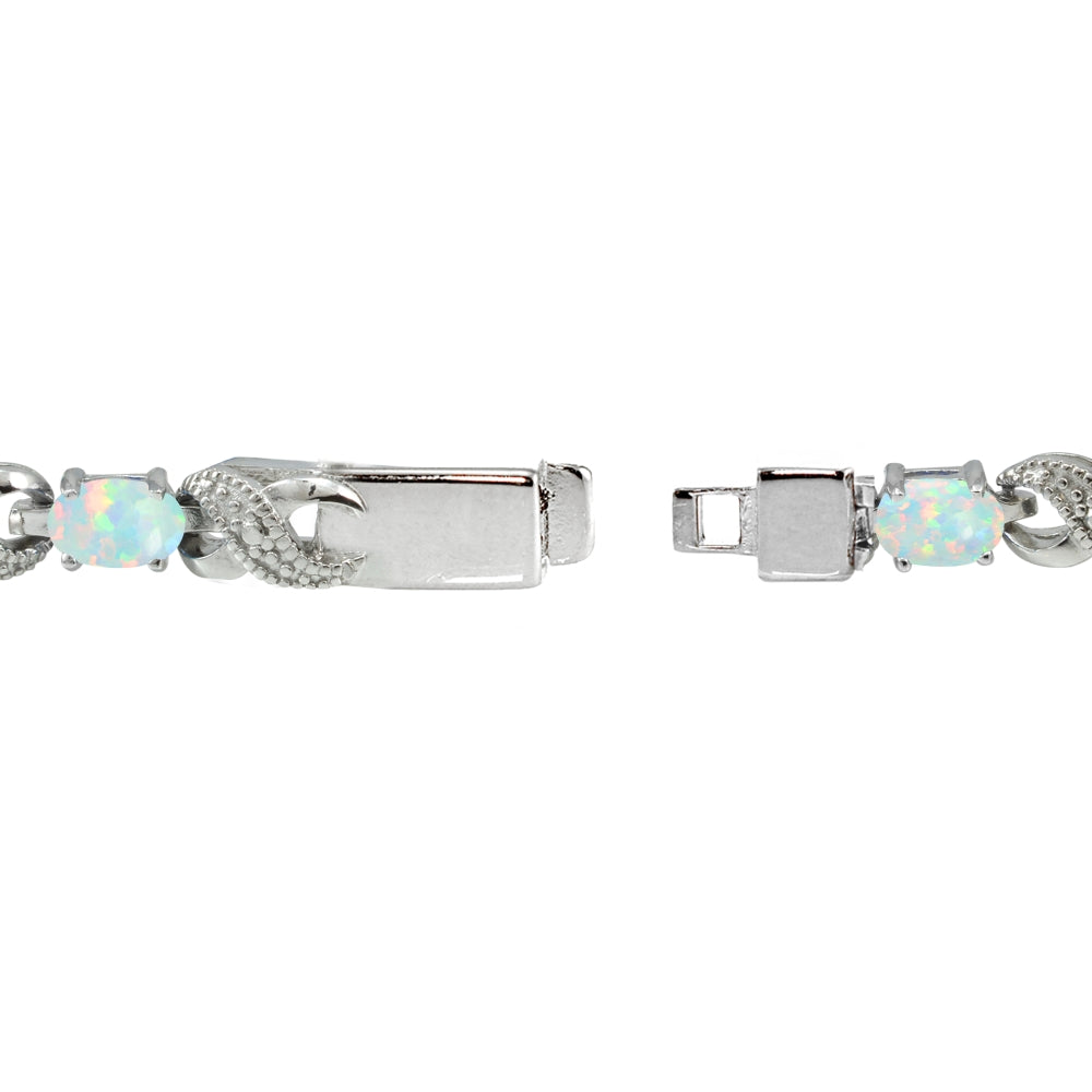 Sterling Silver Created White Opal and Diamond Accent Infinity Tennis Bracelet-2