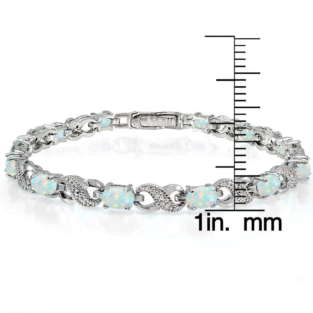 Sterling Silver Created White Opal and Diamond Accent Infinity Tennis Bracelet-3