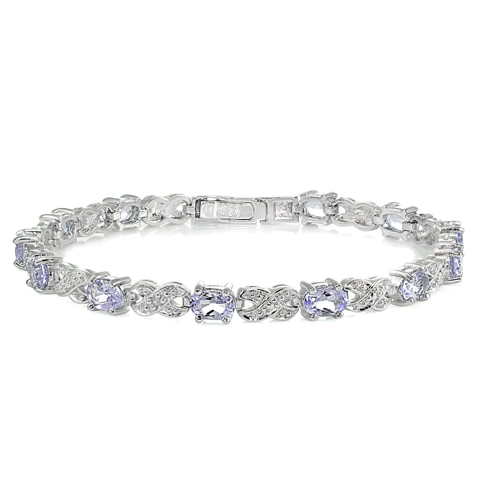 Sterling Silver Amethyst and Diamond Accent Infinity  X & Oval Tennis Bracelet