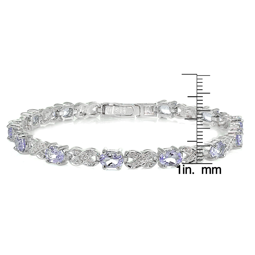 Sterling Silver Amethyst and Diamond Accent Infinity  X & Oval Tennis Bracelet-3