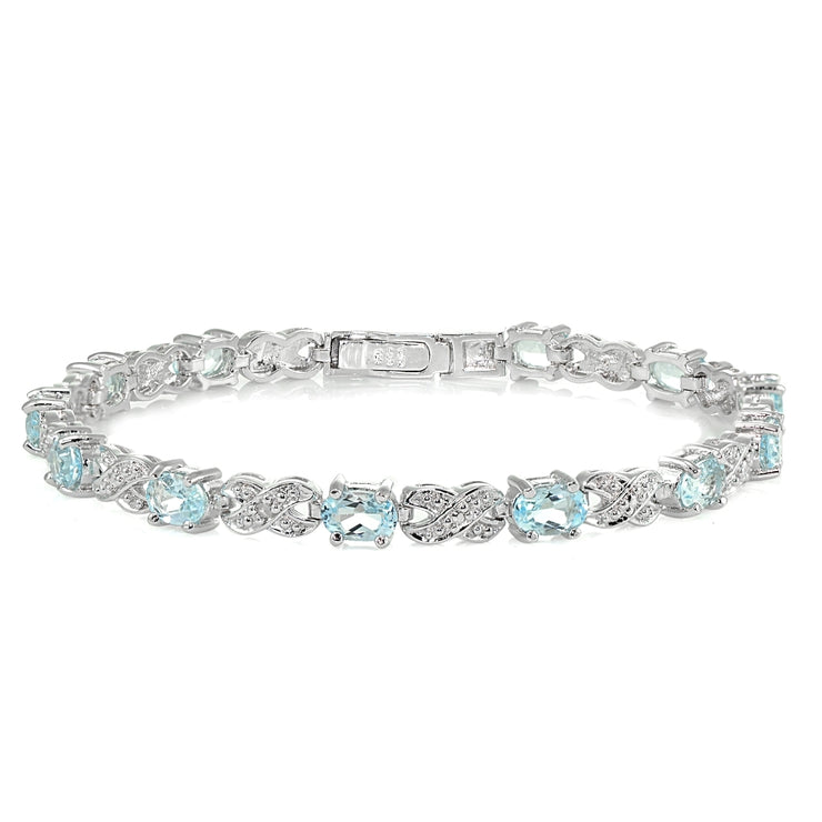 Sterling Silver Blue Topaz and Diamond Accent Infinity  X & Oval Tennis Bracelet