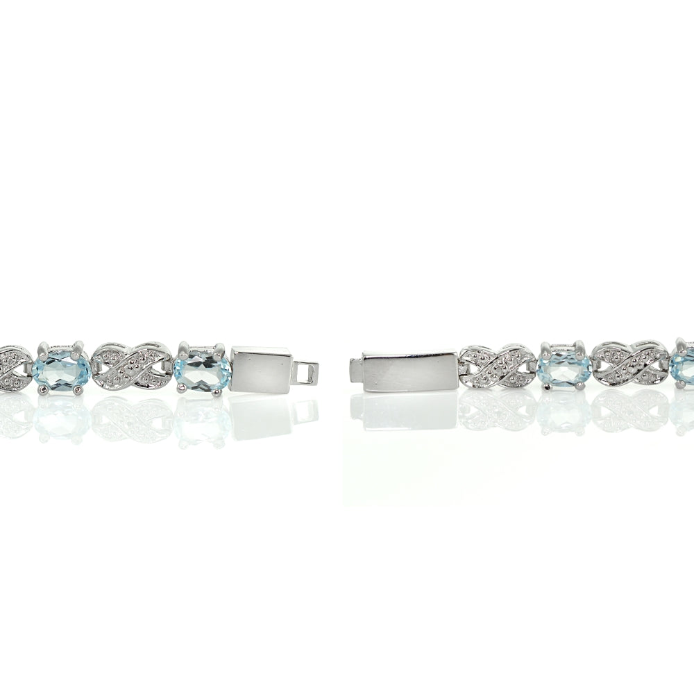 Sterling Silver Blue Topaz and Diamond Accent Infinity  X & Oval Tennis Bracelet-2