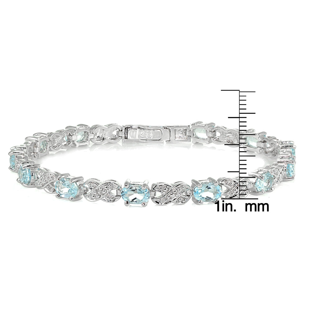 Sterling Silver Blue Topaz and Diamond Accent Infinity  X & Oval Tennis Bracelet-3