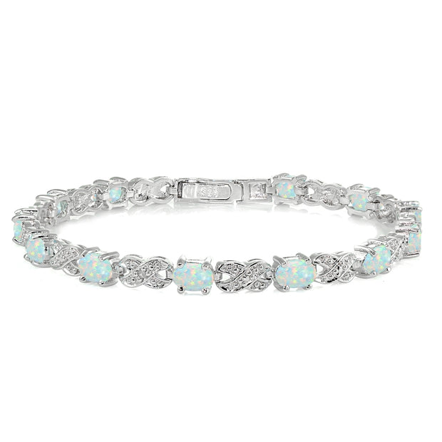 Sterling Silver Created White Opal and Diamond Accent Infinity  X & Oval Tennis Bracelet