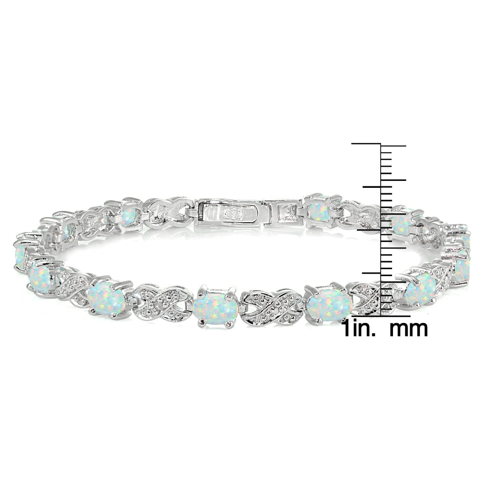 Sterling Silver Created White Opal and Diamond Accent Infinity  X & Oval Tennis Bracelet-3