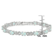 Sterling Silver Created White Opal and Diamond Accent Infinity  X & Oval Tennis Bracelet