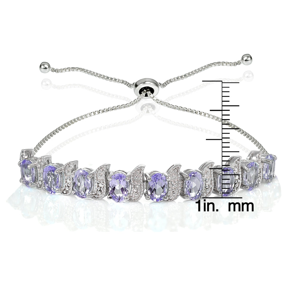 Sterling Silver Amethyst and Diamond Accent Oval & S Adjustable Tennis Bracelet-3