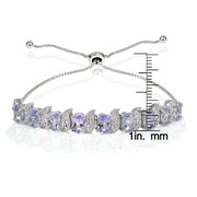Sterling Silver Amethyst and Diamond Accent Oval & S Adjustable Tennis Bracelet