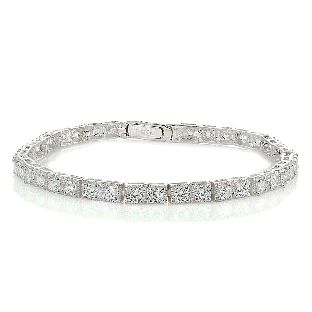 Sterling Silver 3mm Cubic Zirconia Classic Bar Tennis Bracelet