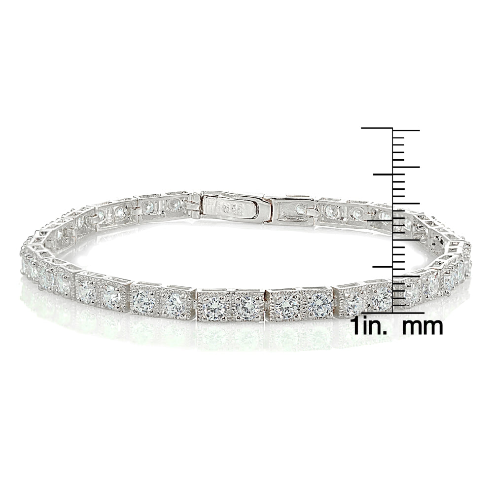 Sterling Silver 3mm Cubic Zirconia Classic Bar Tennis Bracelet-3