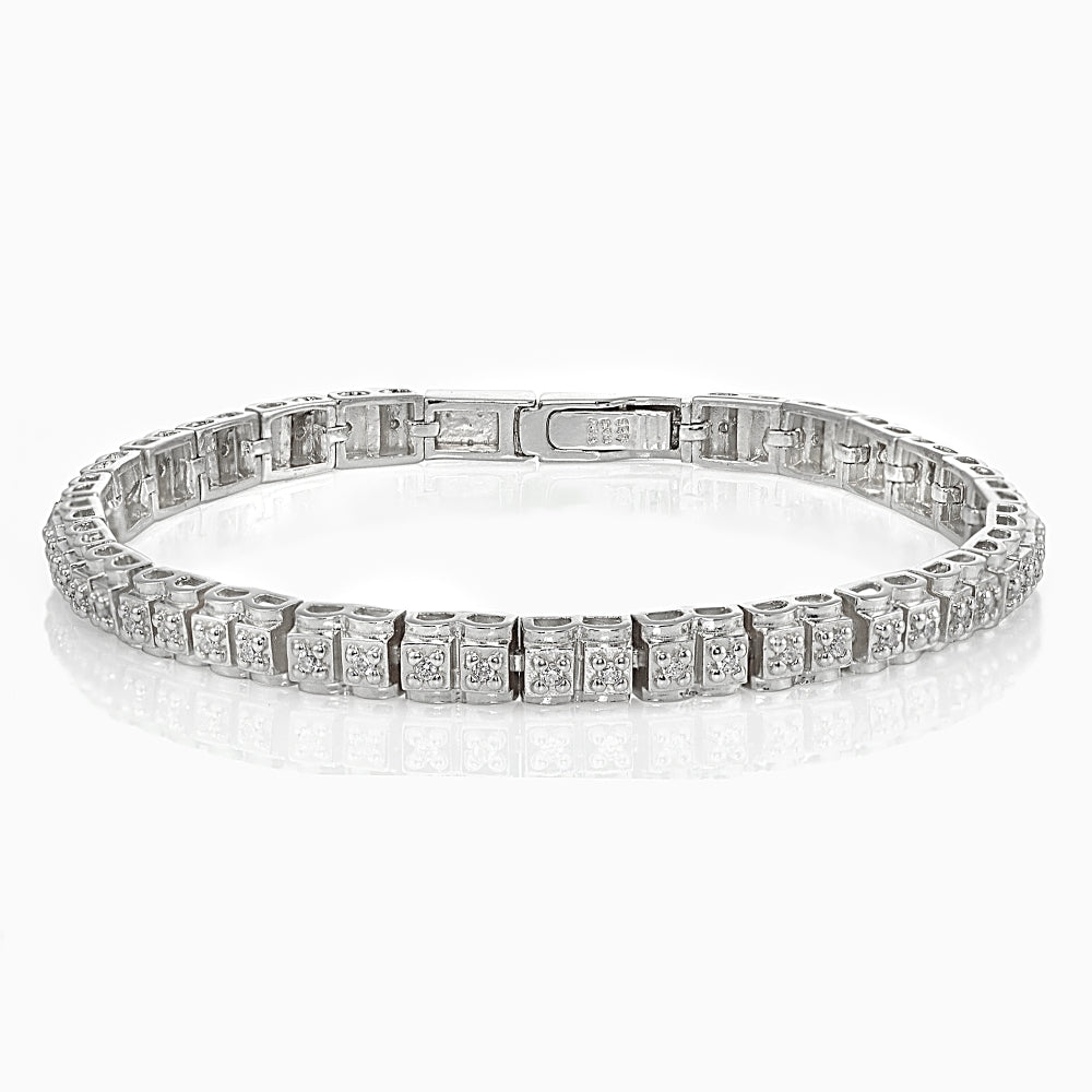 Sterling Silver Cubic Zirconia 1.3mm Bar Tennis Bracelet