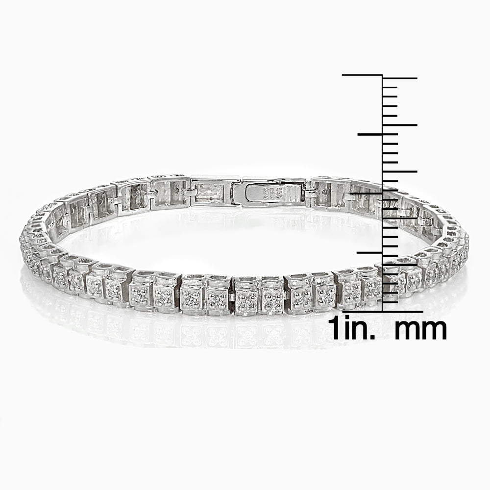 Sterling Silver Cubic Zirconia 1.3mm Bar Tennis Bracelet-3