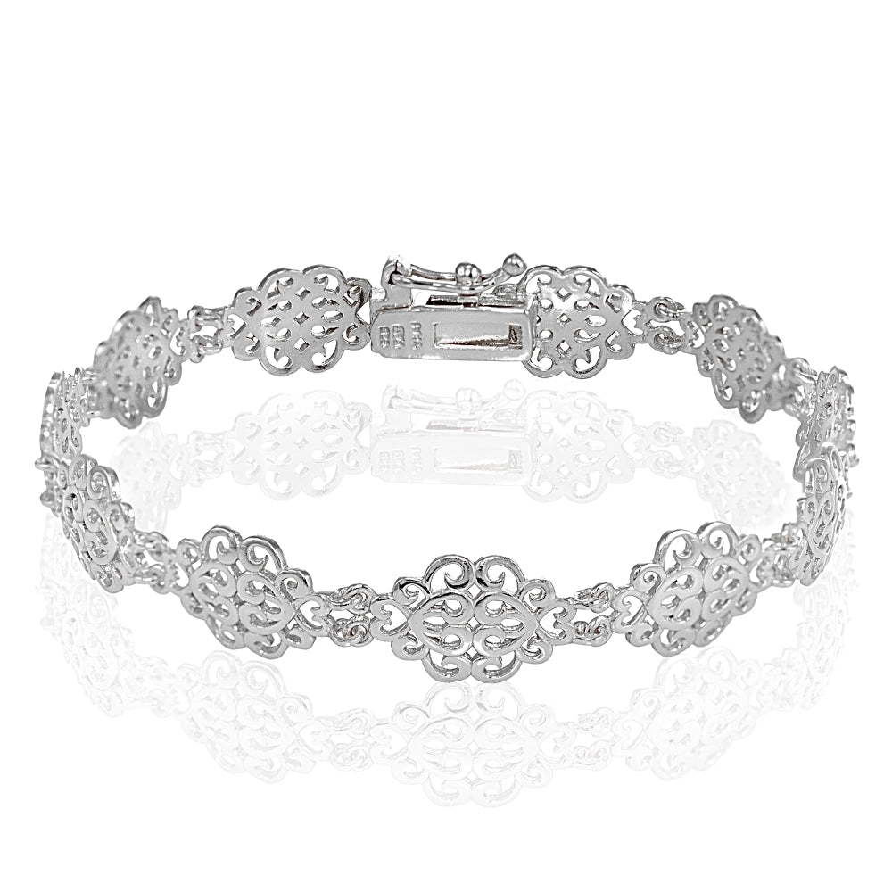 Sterling Silver Polished Vintage Filigree Swirl Bracelet