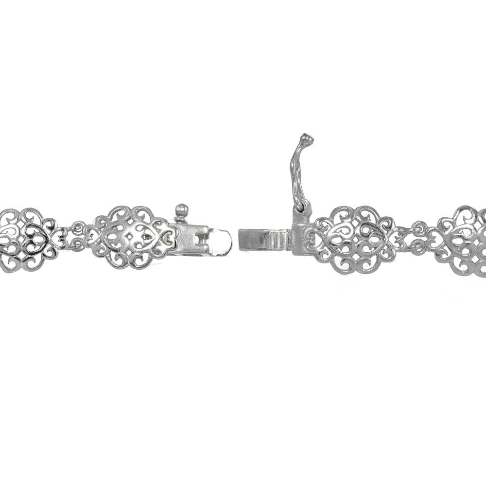 Sterling Silver Polished Vintage Filigree Swirl Bracelet-3