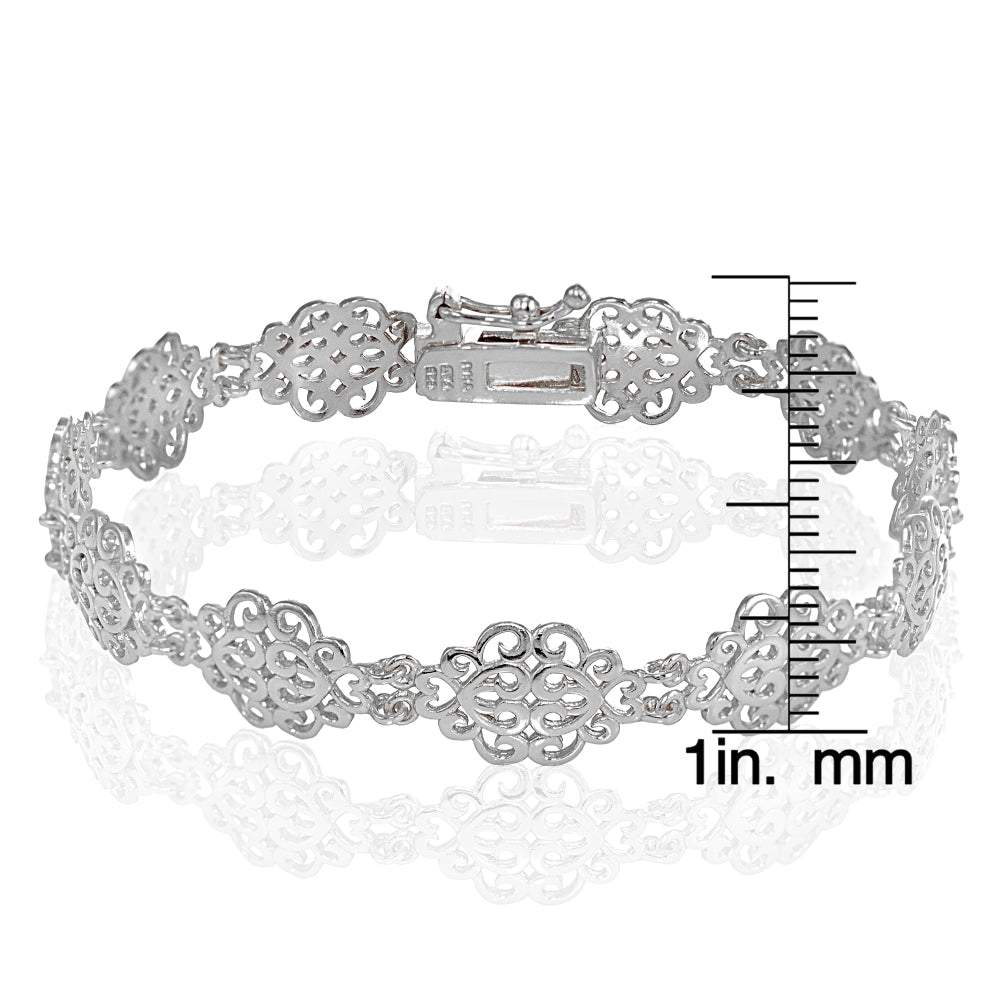 Sterling Silver Polished Vintage Filigree Swirl Bracelet-4