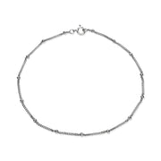 Sterling Silver 2mm Bead Station Cable Chain Bracelet, 8 Inches