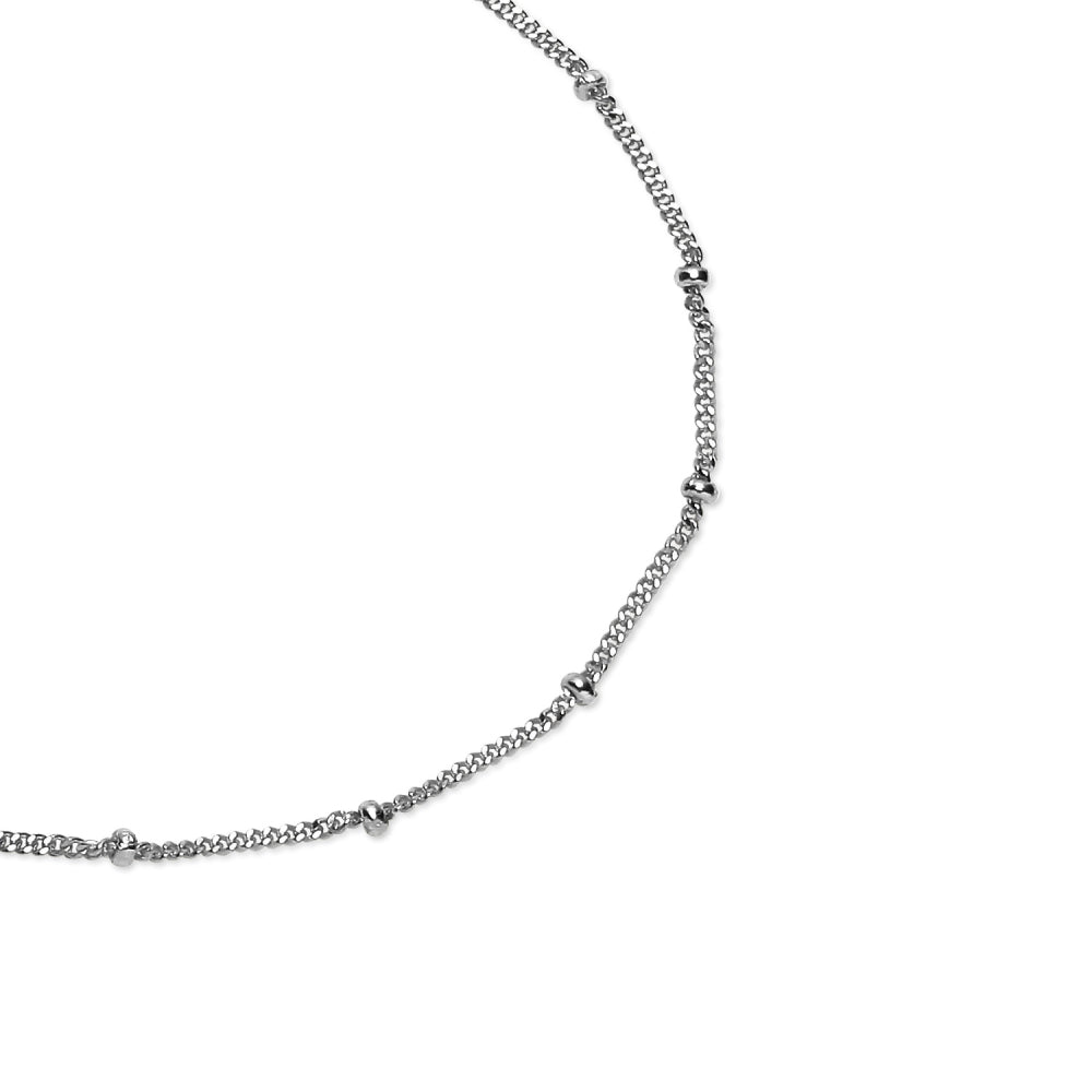 Sterling Silver 2mm Bead Station Cable Chain Bracelet, 8 Inches-2
