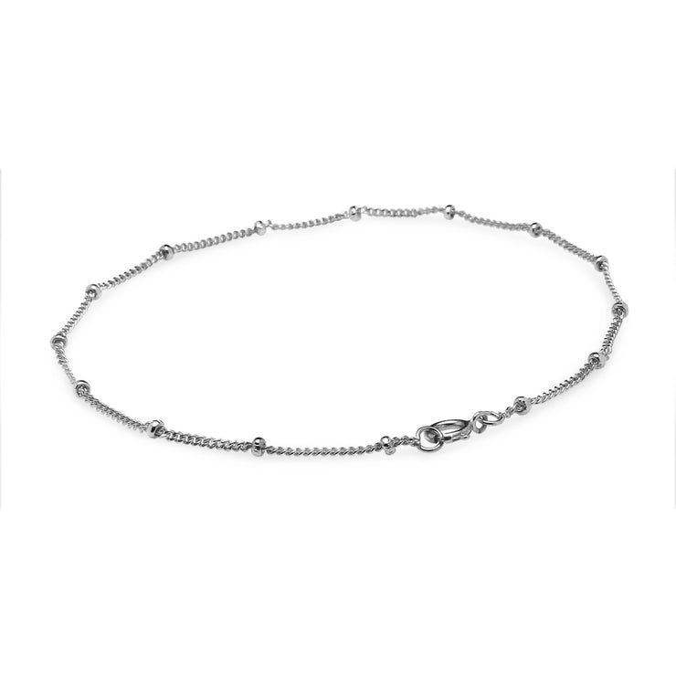 Sterling Silver 2mm Bead Station Cable Chain Bracelet, 8 Inches