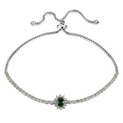 Sterling Silver Created Emerald Sun Flower Tennis Adjustable Bolo Bracelet