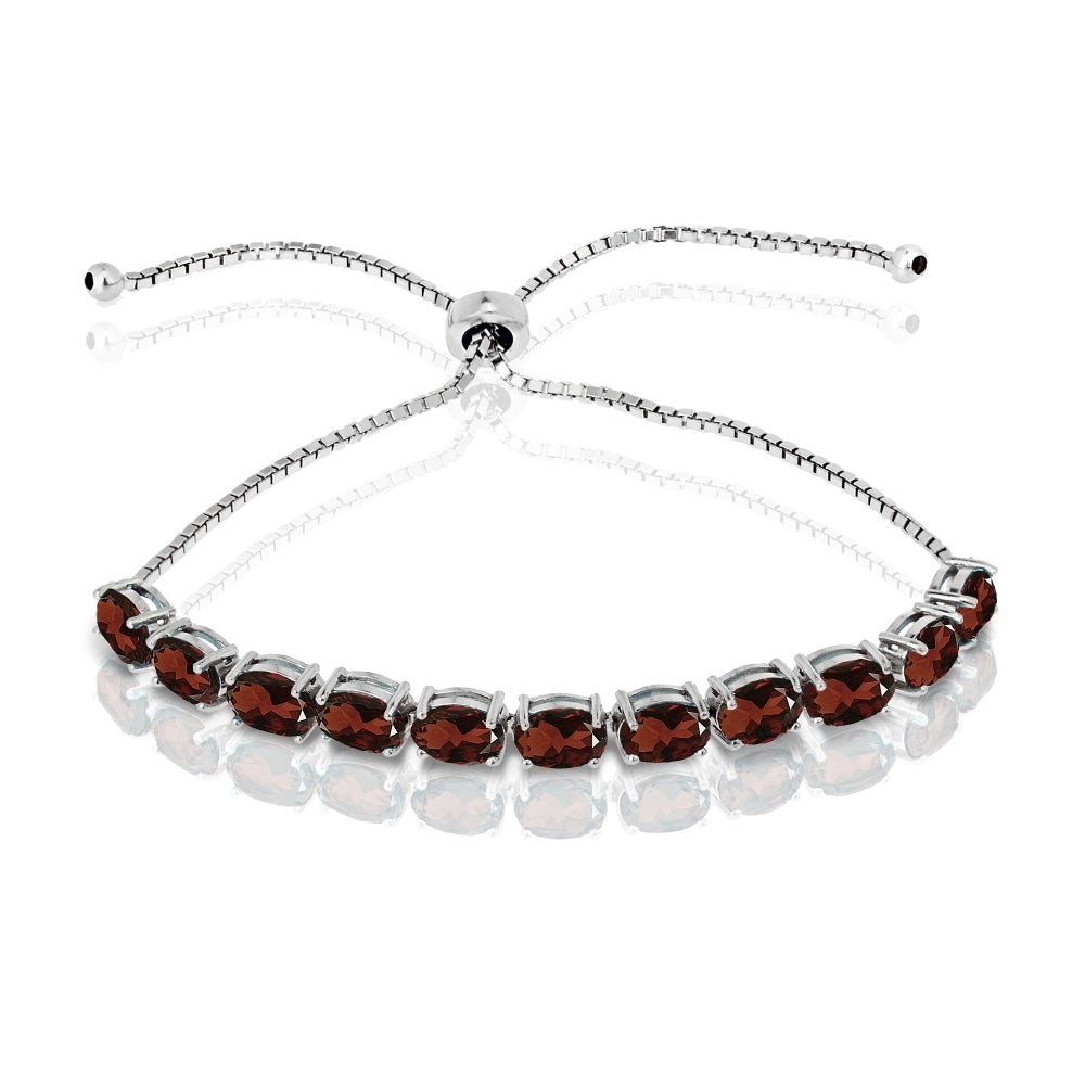 Sterling Silver African Garnet 7x5mm Oval-cut Adjustable Tennis Bracelet