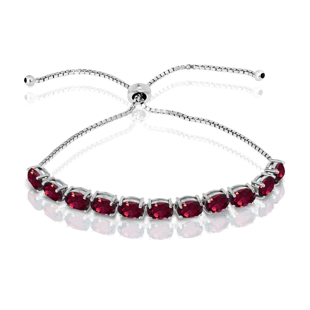 Sterling Silver Created Ruby 7x5mm Oval-cut Adjustable Tennis Bracelet