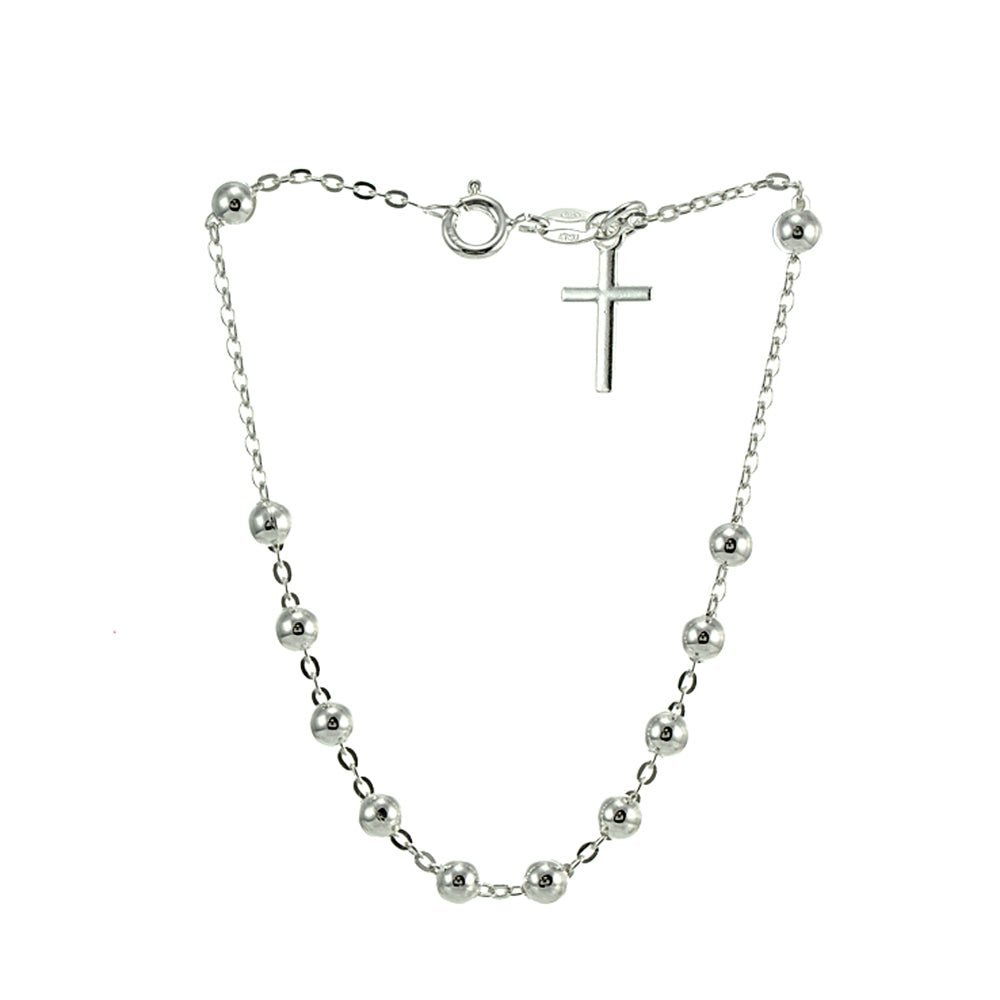 Sterling Silver Bead Station Cross Chain Bracelet-3