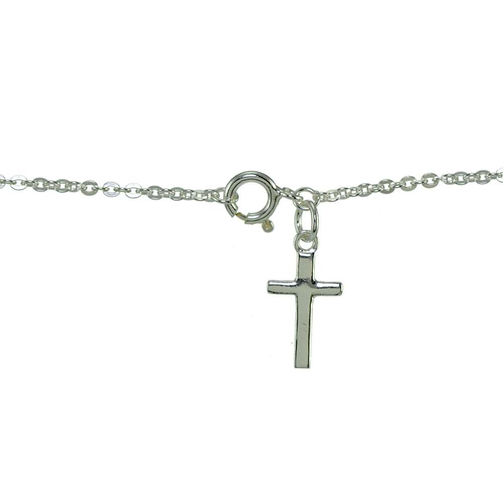 Sterling Silver Bead Station Cross Chain Bracelet-4