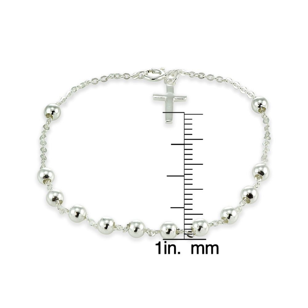 Sterling Silver Bead Station Cross Chain Bracelet-5