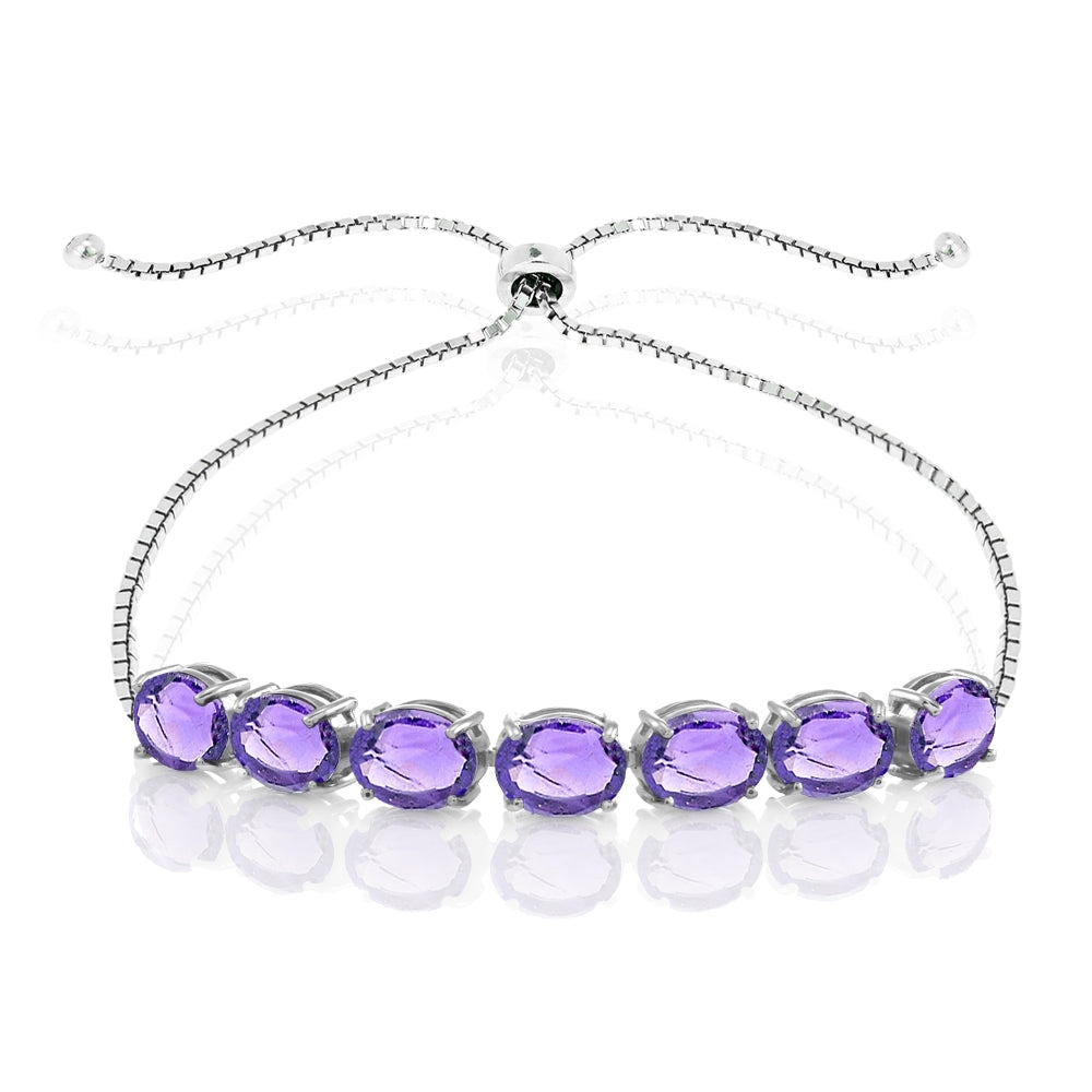 Sterling Silver Amethyst 9x7mm Oval-cut Adjustable Bracelet