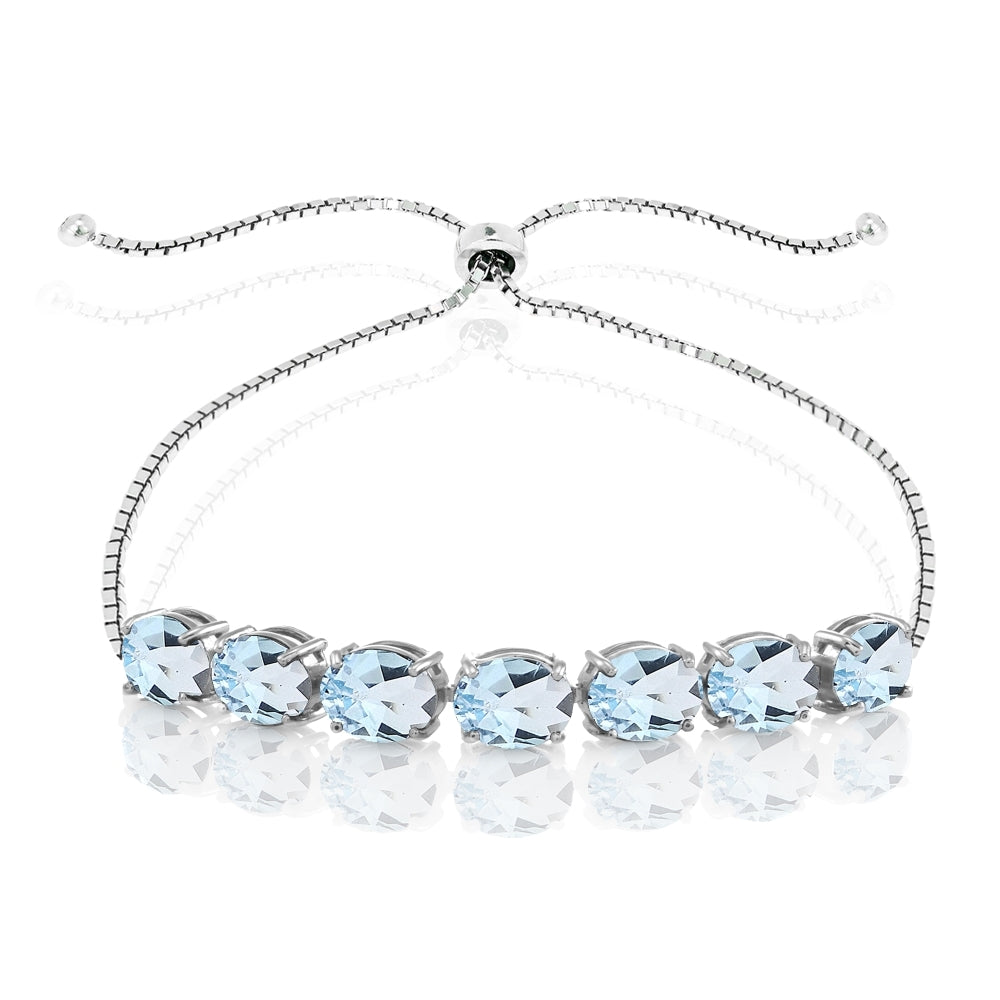 Sterling Silver Blue Topaz 9x7mm Oval-cut Adjustable Bracelet