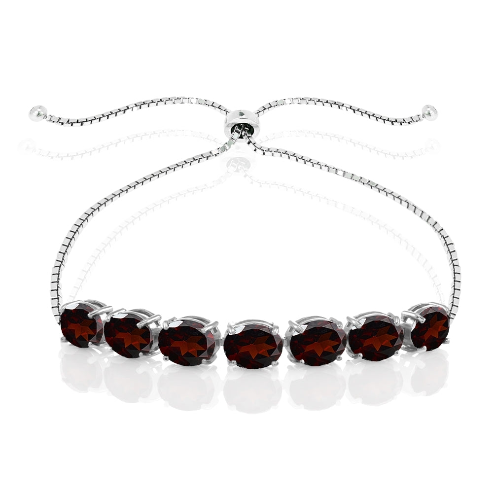 Sterling Silver Garnet 9x7mm Oval-cut Adjustable Bracelet