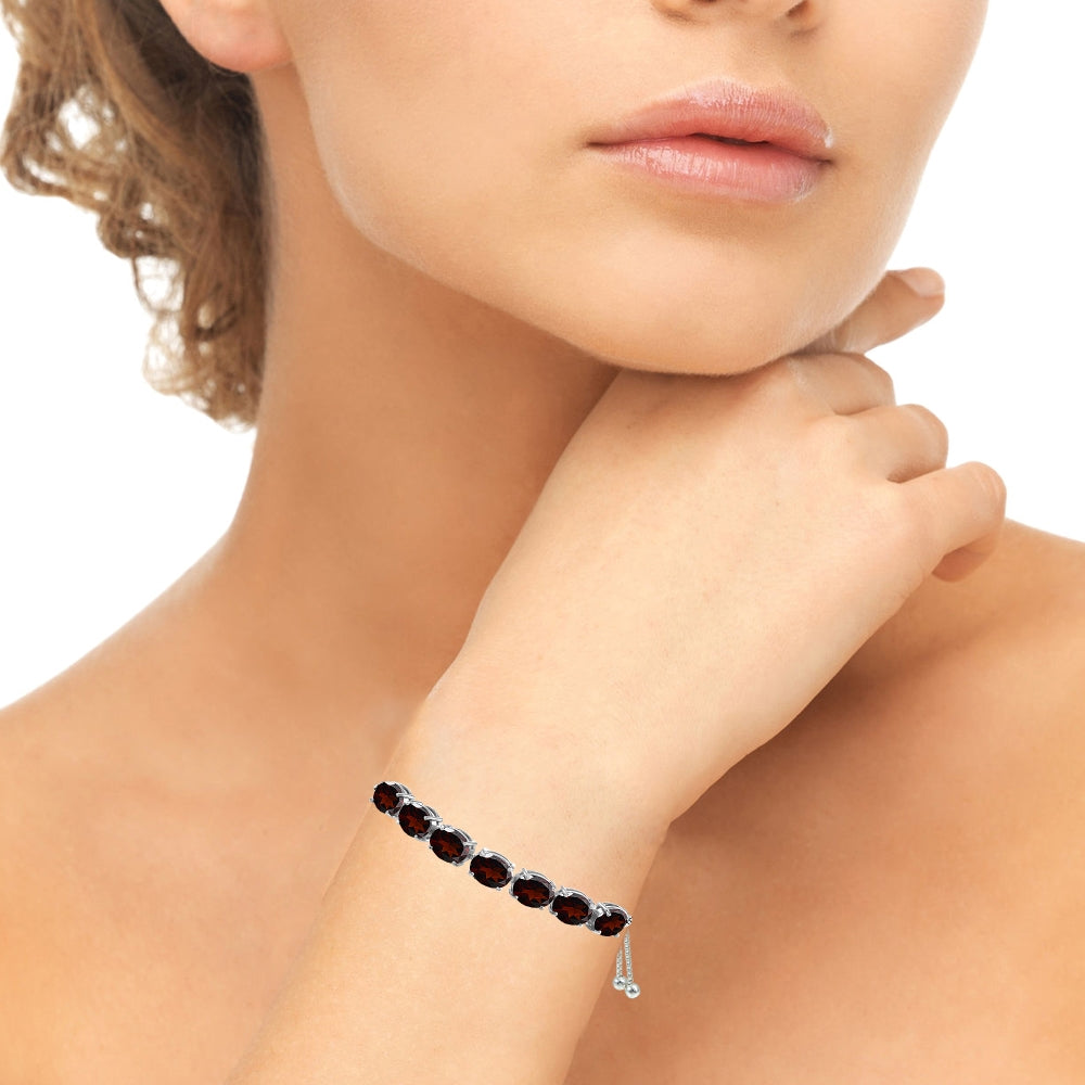 Sterling Silver Garnet 9x7mm Oval-cut Adjustable Bracelet-2