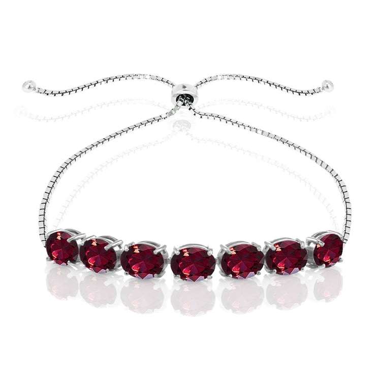 Sterling Silver Created Ruby 9x7mm Oval-cut Adjustable Bracelet