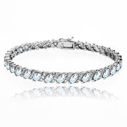 Sterling Silver Blue Topaz Marquise-cut 6x3mm Tennis Bracelet with White Topaz Accents